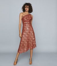 REISS DELILAH ONE SHOULDER METALLIC DRESS RED ~ event glamour