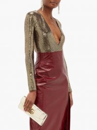 Gold plunge bodysuit | GUCCI Embellished V-neck bodysuit