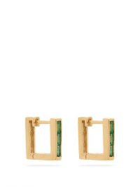 LIZZIE MANDLER Emerald & 18kt gold square huggie earrings ~ modern silhouette ~ contemporary green stone huggies