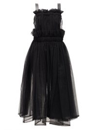 NOIR KEI NINOMIYA Faux-leather trim tulle dress in black ~ lbd