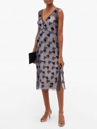 MARINA MOSCONE Fil-coupé silk-blend organza dress in navy / sheer overlay dresses