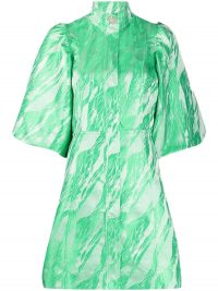 GANNI green jacquard mini dress