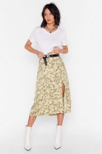 NASTY GAL Go Wild Animal Midi Skirt Sage