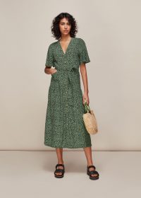 WHISTLES SPOTTED ANIMAL ANITA DRESS GREEN/MULTI