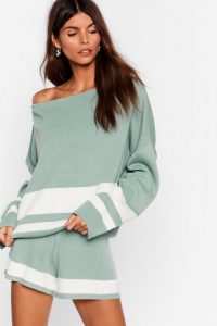 Green Loungewear – NASTY GAL I’ll Be Stripe Back Jumper and Shorts Lounge Set in sage