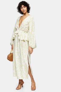 Topshop Ivory Print Double V Maxi Dress