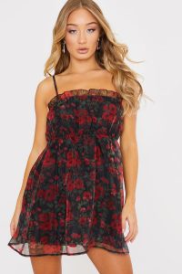 JAC JOSSA RED FLORAL PRINT ORGANZA BANDEAU BABYDOLL DRESS – skinny strap dresses