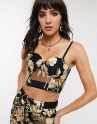 Jagger & Stone bustier in metallic rose mesh | black and gold bustier tops