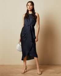 TEDBAKER POHSHAN Keyhole detail midi dress in navy – dark blue occasion dresses