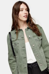 TOPSHOP Khaki Denim Raw Hem Oversized Jacket