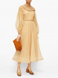 FENDI Lattice-panel gingham silk-organza dress in ochre-yellow