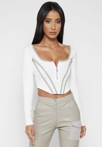 Manière De Voir LONG SLEEVE CORSET TOP – WHITE | fitted crop tops