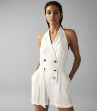 REISS MERRITT LINEN BLEND HALTERNECK PLAYSUIT CREAM ~ tuxedo inspired playsuits