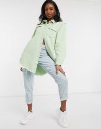 Missguided Tall raw hem oversized denim shirt in mint