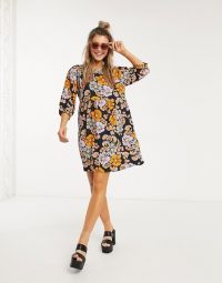 Monki Romina floral smock mini dress in multi