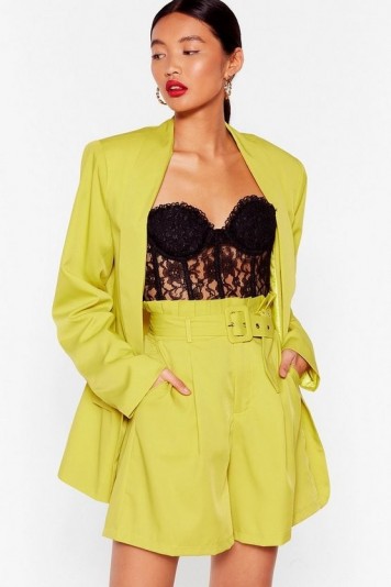 NASTY GAL Never Follow Suit Longline Belted Shorts in Chartreuse