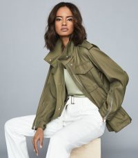 REISS NIA TWILL UTILITY JACKET KHAKI