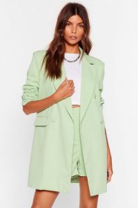 NASTY GAL Office Hours Longline Double Breasted Blazer in Mint