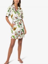 Olivia von Halle Emeli Blanche Floral Print Silk Pyjama Set in White / shirt and shorts pyjamas