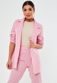 MISSGUIDED pink co ord gingham oversized blazer – checked jackets – checks