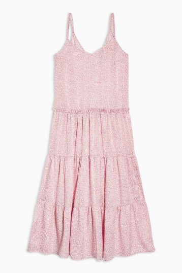 TOPSHOP Pink Floral Tiered Satin Slip Dress