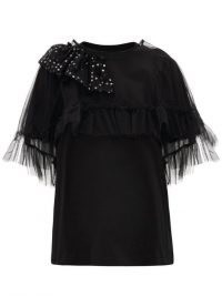 SIMONE ROCHA Puff-sleeve tulle-cape black-cotton T-shirt