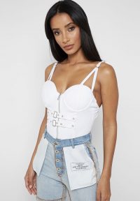 Manière De Voir RIBBED CORSET BODYSUIT – WHITE