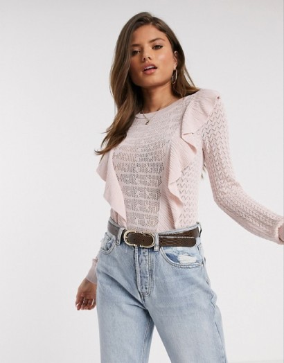 Ruffled sweater – River Island frill detail jumper in pink