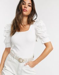 River Island poplin sleeve square neck top in white