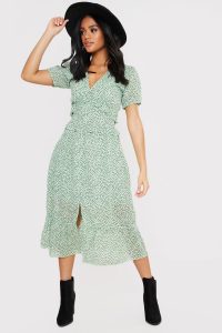 IN THE STYLE SAGE V FRONT POLKA DOT MIDI DRESS