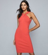 REISS SAWYER TWIST-NECK BODYCON DRESS RED ~ LRD