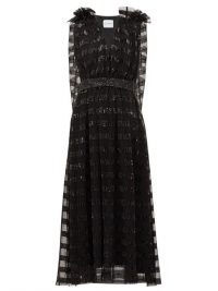 HALPERN Black sequin-striped cape-back tulle midi dress ~ lbd