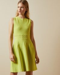 TED BAKER BALIEEY Sleeveless knitted skater dress in lime