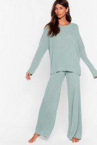 NASTY GAL Take Knit Off Jumper & Trousers Lounge Set in Sage – loungewear