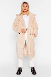 Teddy or Not Faux Shearling Longline Coat Beige