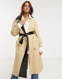 Topshop trench coat with vinyl panels in stone