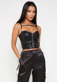 Manière De Voir VEGAN LEATHER BELTED BUSTIER TOP – BLACK