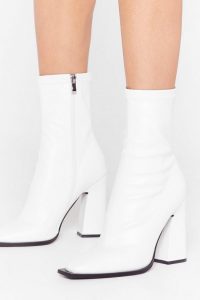 What Do You Flare Faux Leather Sock Boots White