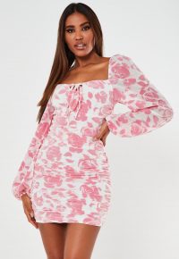 MISSGUIDED white floral mesh ruched tie front dress