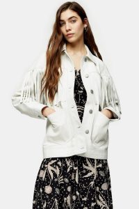 TOPSHOP White Fringed Leather Jacket