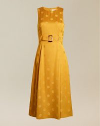 TED BAKER INNABEL A-line belted midi dress yellow ~ sleeveless fit and flare