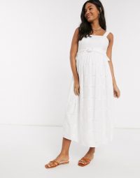 ASOS DESIGN Maternity daisy broderie midi sundress with self belt in white