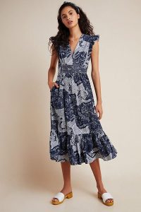 ATSU Altamira Midi Dress Blue Motif / frill trimmed summer dresses