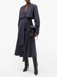 ANOTHER TOMORROW Navy belted organic cotton-poplin shirt dress