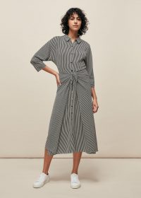 WHISTLES STRIPE SELMA TIE DRESS BLACK/WHITE