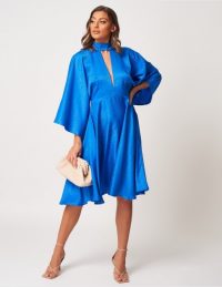 FOREVER UNIQUE Blue Floaty Snake Print High Neck Midi Dress ~ summer event dresses