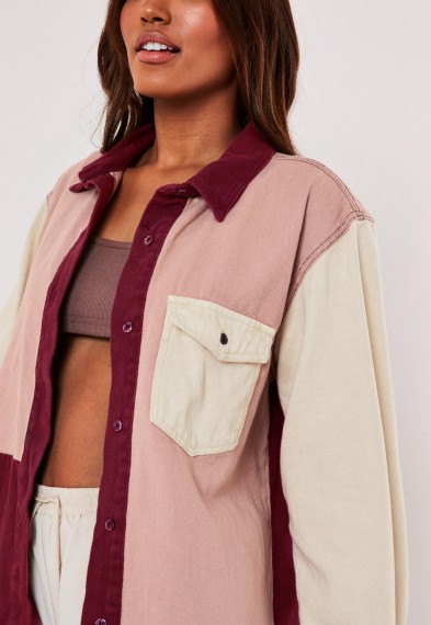 MISSGUIDED blush super oversized colourblock denim shirt