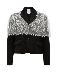 NOIR KEI NINOMIYA Black chantilly-lace trimmed wool jacket