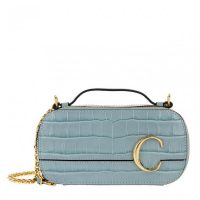 CHLOÉ Mini C Crossbody Bag Faded Blue ~ small top handle bag