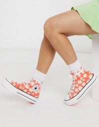 Converse chuck taylor lift platform hi red daisy print / flowery high-top sneakers